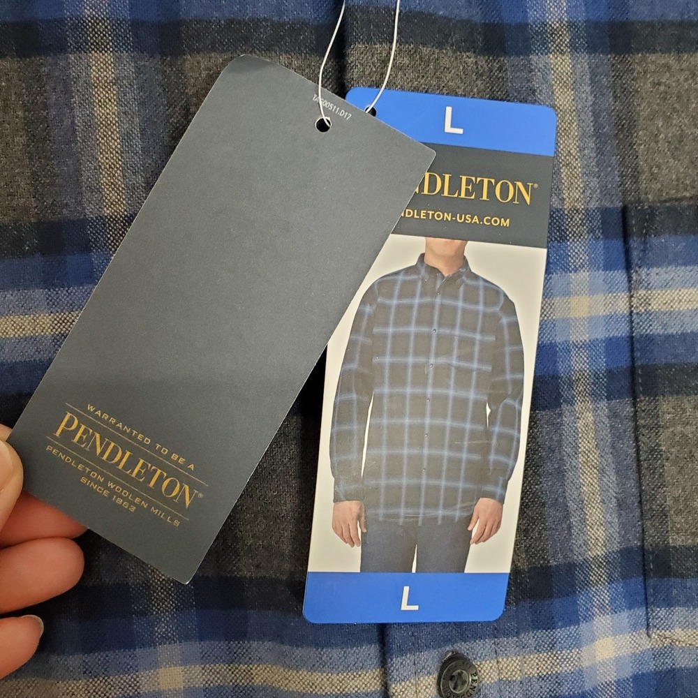 Pendleton Shirt Mens Large Blue Plaid Mason Flannel Button Up Outdoors Work NWT - Picture 2 of 7